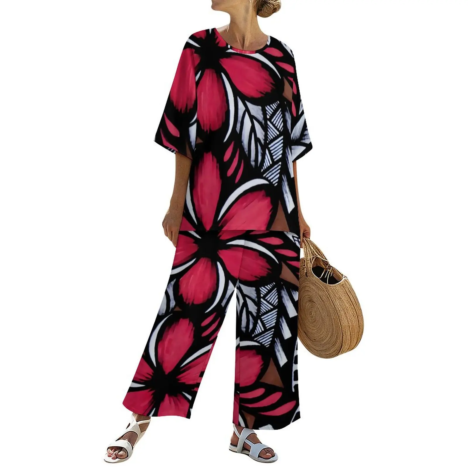 Wholesale Custom Logo Polynesian Tribal Print Design Wide Leg Lounge Pants Ladies Plus-Size Loose Pants And Round Neck Bat Sleev
Wholesale Custom Logo Polynesian Tribal Print Design Wide Leg Lounge Pants Ladies Plus-Size Loose Pants And Round Neck Bat Sleev