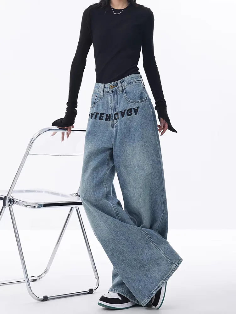 Early Spring New Blue Jeans for Women with Embroidery Design Loose Wide-Leg Pants Floor-Length Pants
Early Spring New Blue Jeans for Women with Embroidery Design Loose Wide-Leg Pants Floor-Length Pants