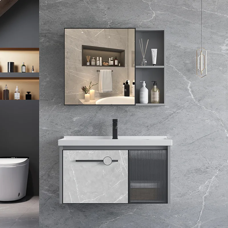 Customized space aluminum alloy bathroom cabinet, bathroom wall-mounted washstand, rock slab countertop, wash basin, combined ca 
Customized space aluminum alloy bathroom cabinet, bathroom wall-mounted washstand, rock slab countertop, wash basin, combined ca