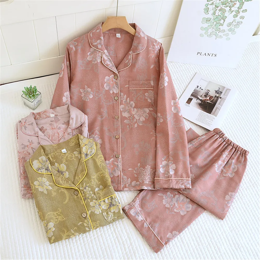Summer Autumn Cotton Home Wear Pajamas for Women Print Lapel Long Sleeved Shirt Pants Comfortable Pijamas
Summer Autumn Cotton Home Wear Pajamas for Women Print Lapel Long Sleeved Shirt Pants Comfortable Pijamas