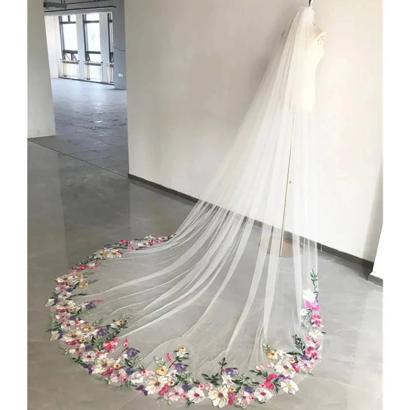 New Wedding Bridal Sails Floral Cathedral Colorful Long With Comb For Brides Unique White Ivory Purple Pink Flowers Green Leaves
New Wedding Bridal Sails Floral Cathedral Colorful Long With Comb For Brides Unique White Ivory Purple Pink Flowers Green Leaves