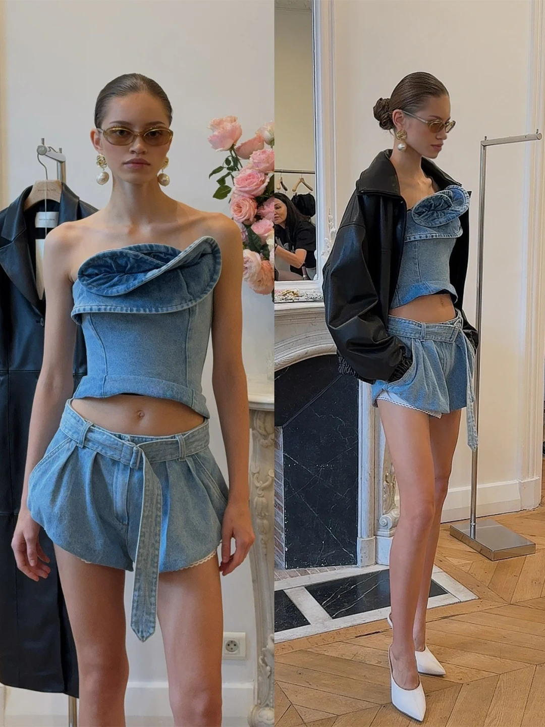 Romantic Denim High Waist Belted Casual Cloud Flower Double Layer Shorts for Women Straight Leg Non-Stretch Summer Jeans
Romantic Denim High Waist Belted Casual Cloud Flower Double Layer Shorts for Women Straight Leg Non-Stretch Summer Jeans