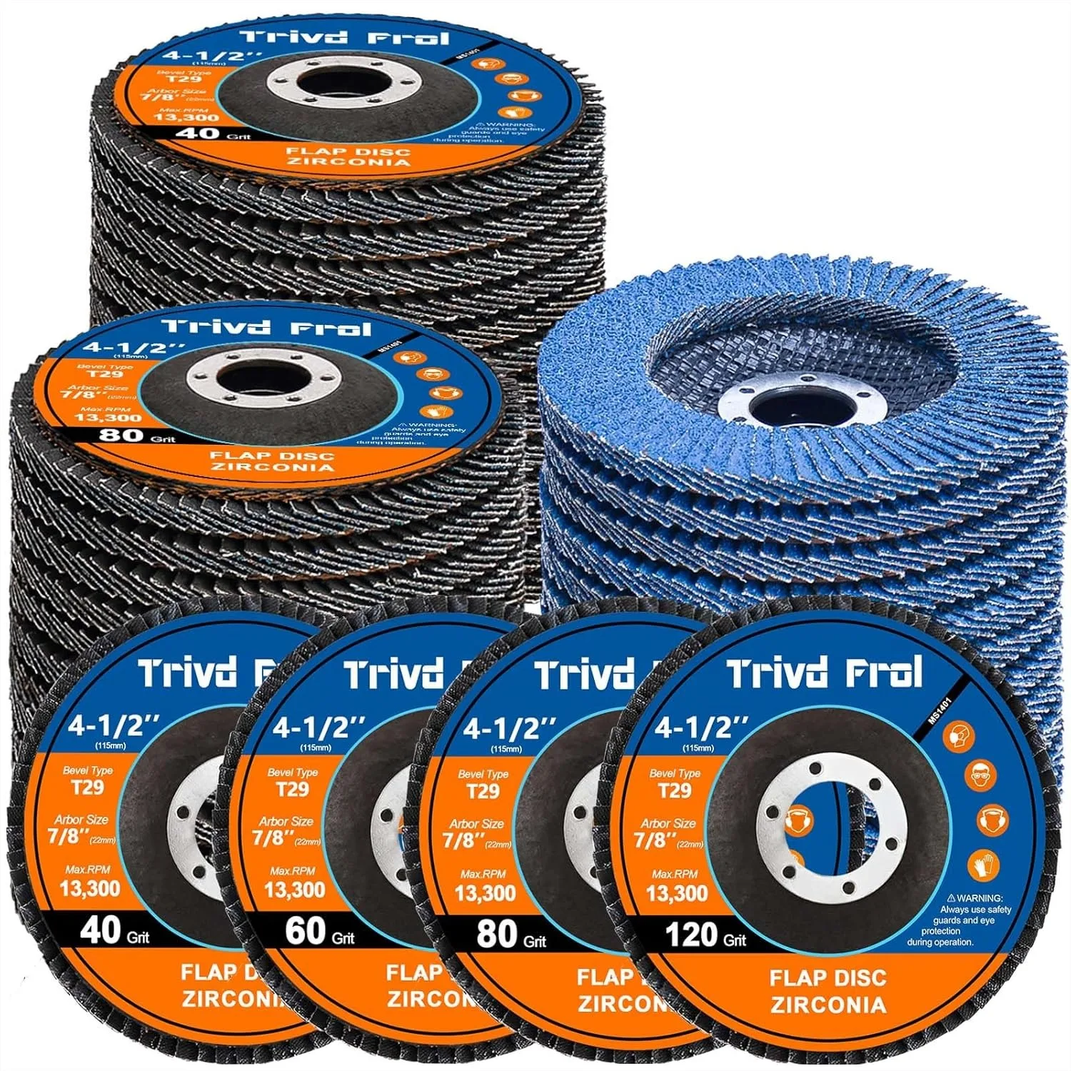 40 Pack Flap Discs 4 1/2 for Angle Grinder, 40/60/80/120 Grit T29 Zirconia Abrasive Grinding Wheel for Metal Wood Finishing
40 Pack Flap Discs 4 1/2 for Angle Grinder, 40/60/80/120 Grit T29 Zirconia Abrasive Grinding Wheel for Metal Wood Finishing