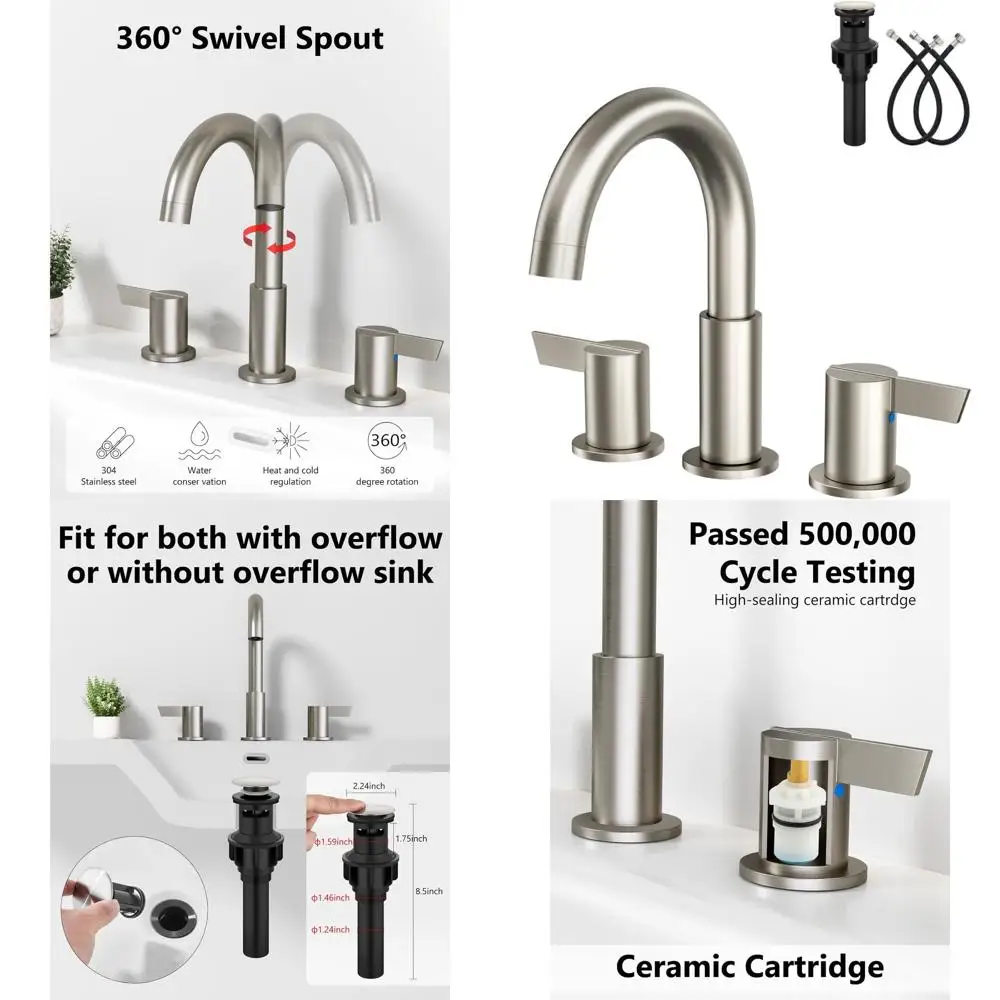 8 Widespread 3-Hole 2-Handle Brushed Nickel Vanity Faucet with Pop-Up Drain & Supply Lines, SUS304 Stainless Steel
8 Widespread 3-Hole 2-Handle Brushed Nickel Vanity Faucet with Pop-Up Drain & Supply Lines, SUS304 Stainless Steel