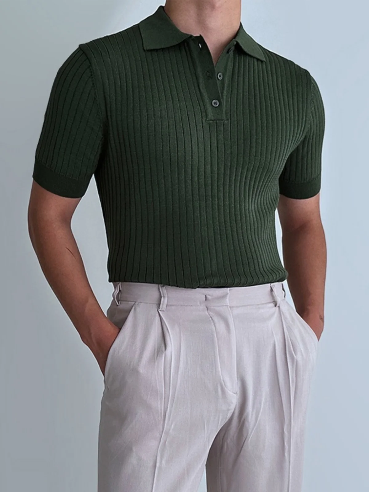 Summer Slim Fit irt Collared ort Sve Men's Elastic Knitted Top Faion Urban Sle Youth Faion Basic Edition
Summer Slim Fit irt Collared ort Sve Men's Elastic Knitted Top Faion Urban Sle Youth Faion Basic Edition