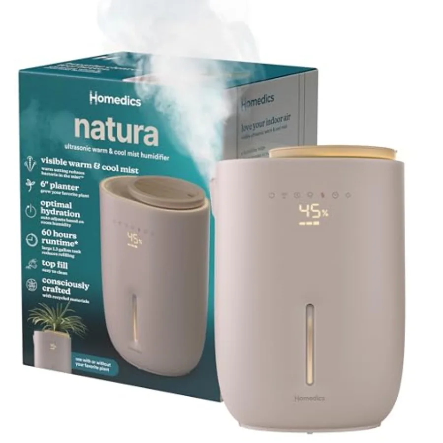 Natura Ultrasonic Warm and Cool Mist Humidifier 1.3-Gal for Large Rooms 60-Hr Runtime Plant Holder Programmable Humidity Auto S
Natura Ultrasonic Warm and Cool Mist Humidifier 1.3-Gal for Large Rooms 60-Hr Runtime Plant Holder Programmable Humidity Auto S