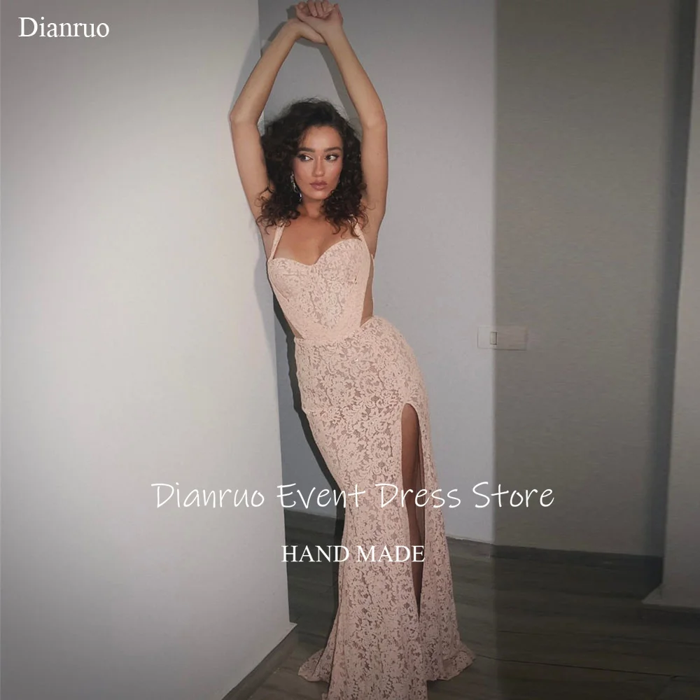 Dianruo High Slit Chic Evening Dresses Blush Appliques Cut Out Vestidos De Fiesta Lace Sweetheart Neckline Prom Gowns Customized
Dianruo High Slit Chic Evening Dresses Blush Appliques Cut Out Vestidos De Fiesta Lace Sweetheart Neckline Prom Gowns Customized