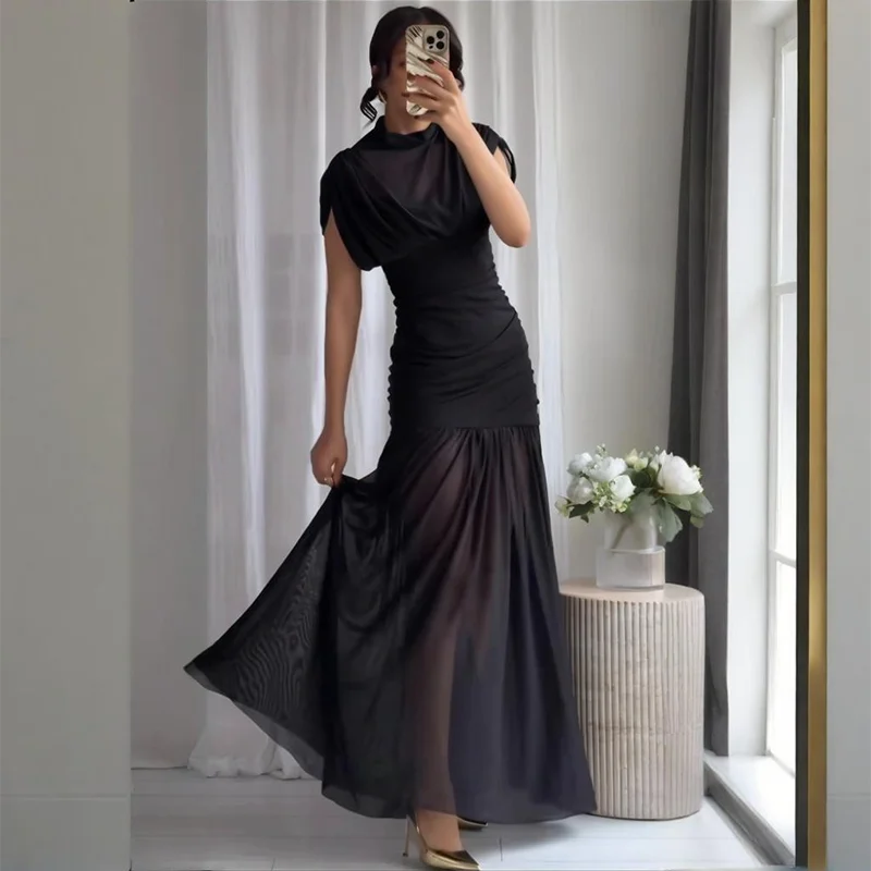 TARUXY Mesh Paneled Pleated Dress Women's Sexy Slim Sleeveless Turtleneck Perspective Solid Dressed Autumn Party Club Clothing
TARUXY Mesh Paneled Pleated Dress Women's Sexy Slim Sleeveless Turtleneck Perspective Solid Dressed Autumn Party Club Clothing