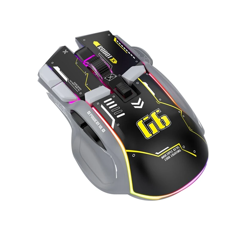 Беспроводная игровая мышь G6, 3 режима, 4000 DPI, 11 RGB подсветки, перезаряжаемая Бесшумная компьютерная игровая мышь, черная, простая в использовании
Беспроводная игровая мышь G6, 3 режима, 4000 DPI, 11 RGB подсветки, перезаряжаемая Бесшумная компьютерная игровая мышь, черная, простая в использовании