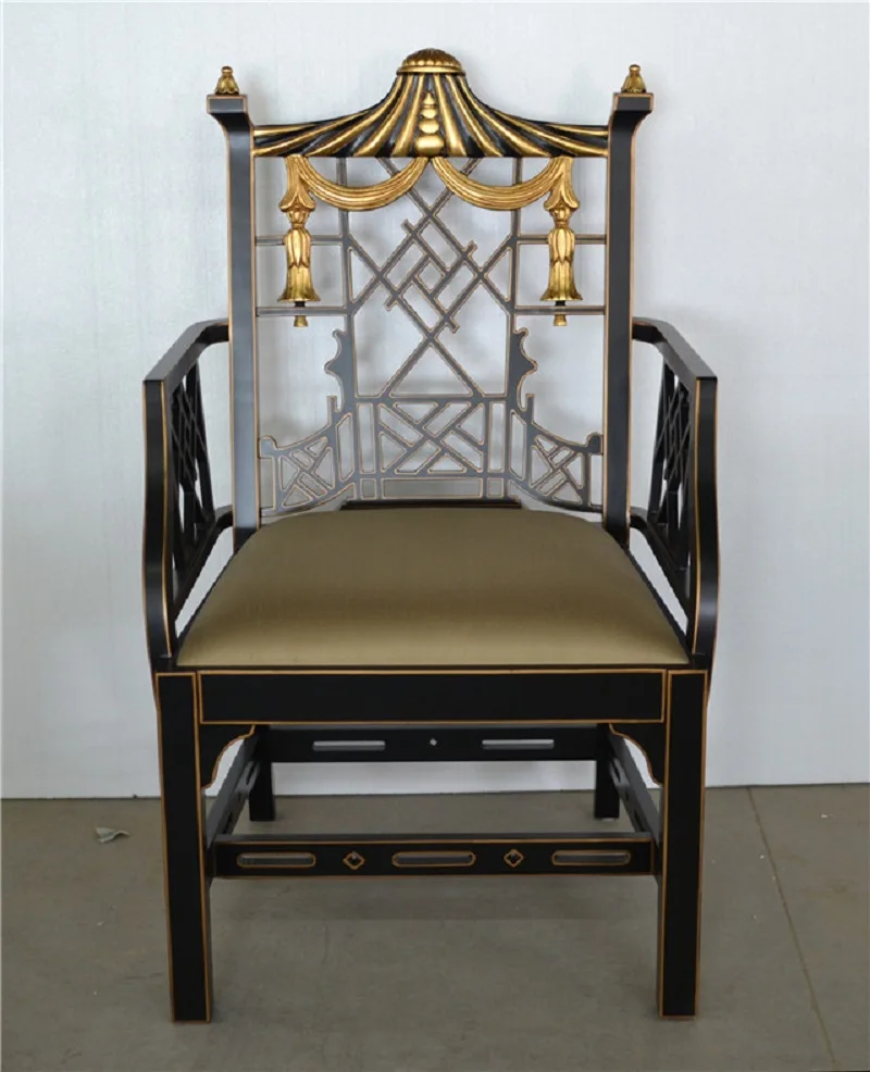 European neoclassical hand-painted solid birch black carving with armrests depicting gold color green fabric lounge chair
European neoclassical hand-painted solid birch black carving with armrests depicting gold color green fabric lounge chair