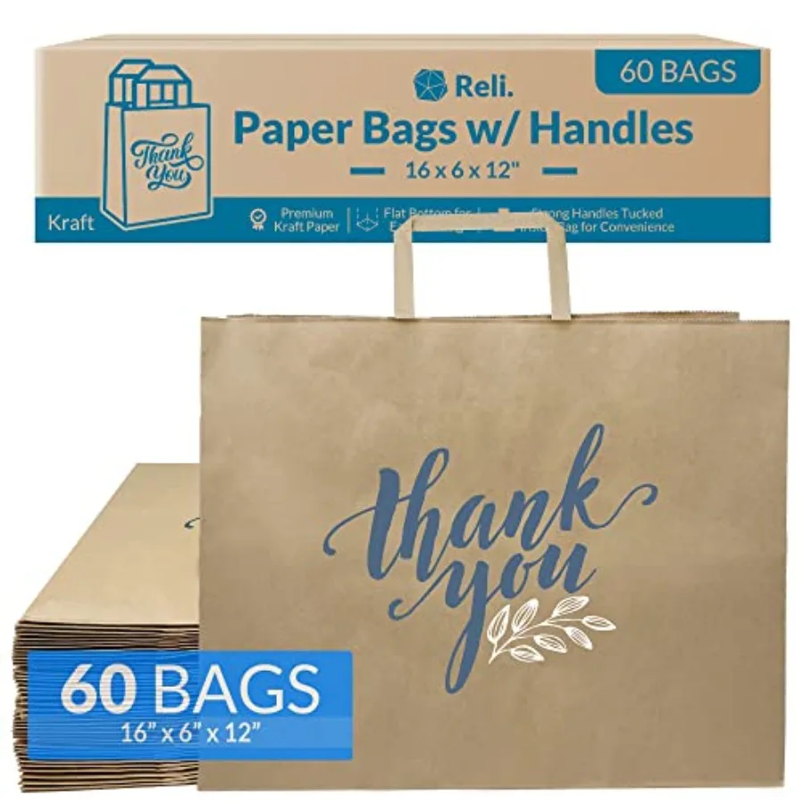 Paper Shopping Bags w/Handles 60 Pcs Large 16"x6"x12" Kraft Brown Paper Bags with Handles Printed Thank You Large Take Out/To G
Paper Shopping Bags w/Handles 60 Pcs Large 16"x6"x12" Kraft Brown Paper Bags with Handles Printed Thank You Large Take Out/To G
