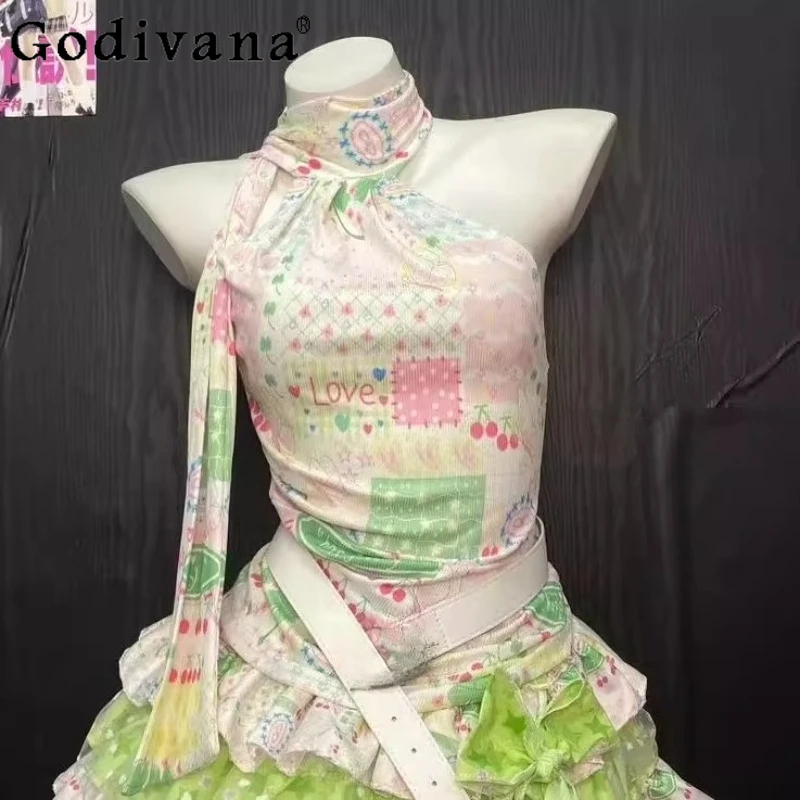 Girls Green Sweet Suit Sleeveless Neck Top Subcultural Cake Mini Skirt Two Pieces Set Women's Sexy Princess Outfits Summer
Girls Green Sweet Suit Sleeveless Neck Top Subcultural Cake Mini Skirt Two Pieces Set Women's Sexy Princess Outfits Summer