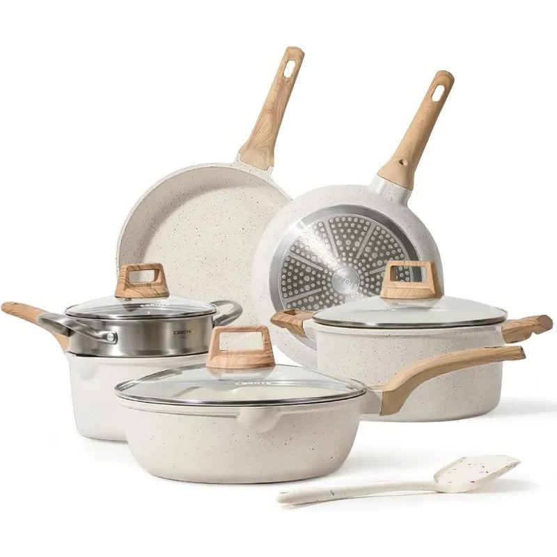 CAROTE Pots and Pans Set Nonstick, White Granite Induction Kitchen Cookware Set, 10 Pcs Non Stick Cooking Set w/Frying Pans &
CAROTE Pots and Pans Set Nonstick, White Granite Induction Kitchen Cookware Set, 10 Pcs Non Stick Cooking Set w/Frying Pans &