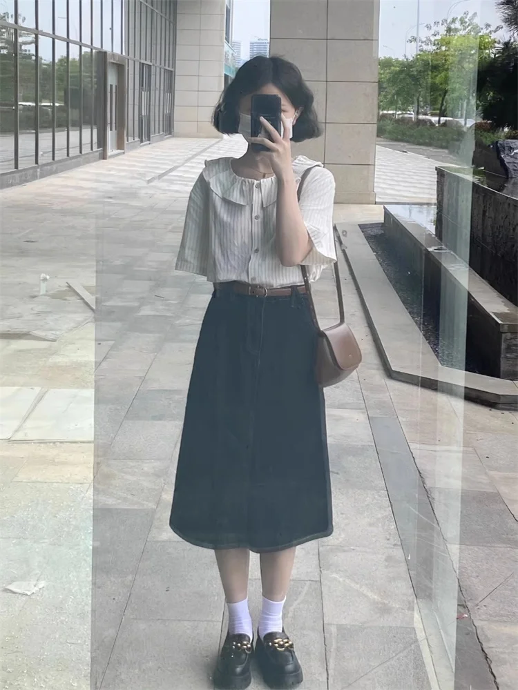 Summer Outfit Large Size Fat MM Hong Kong Style Slimming Doll Collar Striped Shirt Denim Skirt Two Piece Set Casual High...
Summer Outfit Large Size Fat MM Hong Kong Style Slimming Doll Collar Striped Shirt Denim Skirt Two Piece Set Casual High...