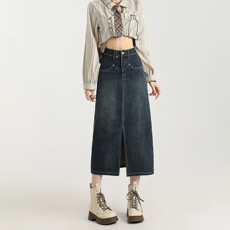 Vintage Blue Midi Skirt Women, Spring New High Waist Elegant Bodycon Skirt, Mid-Length A-Line Skirt
Vintage Blue Midi Skirt Women, Spring New High Waist Elegant Bodycon Skirt, Mid-Length A-Line Skirt