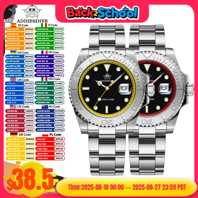 ADDIESDIVE Fashion Mens Quartz Watches 200m Waterproof BGW9 Super Luminous Montre Homme 316L Stainless Steel Watch
ADDIESDIVE Fashion Mens Quartz Watches 200m Waterproof BGW9 Super Luminous Montre Homme 316L Stainless Steel Watch