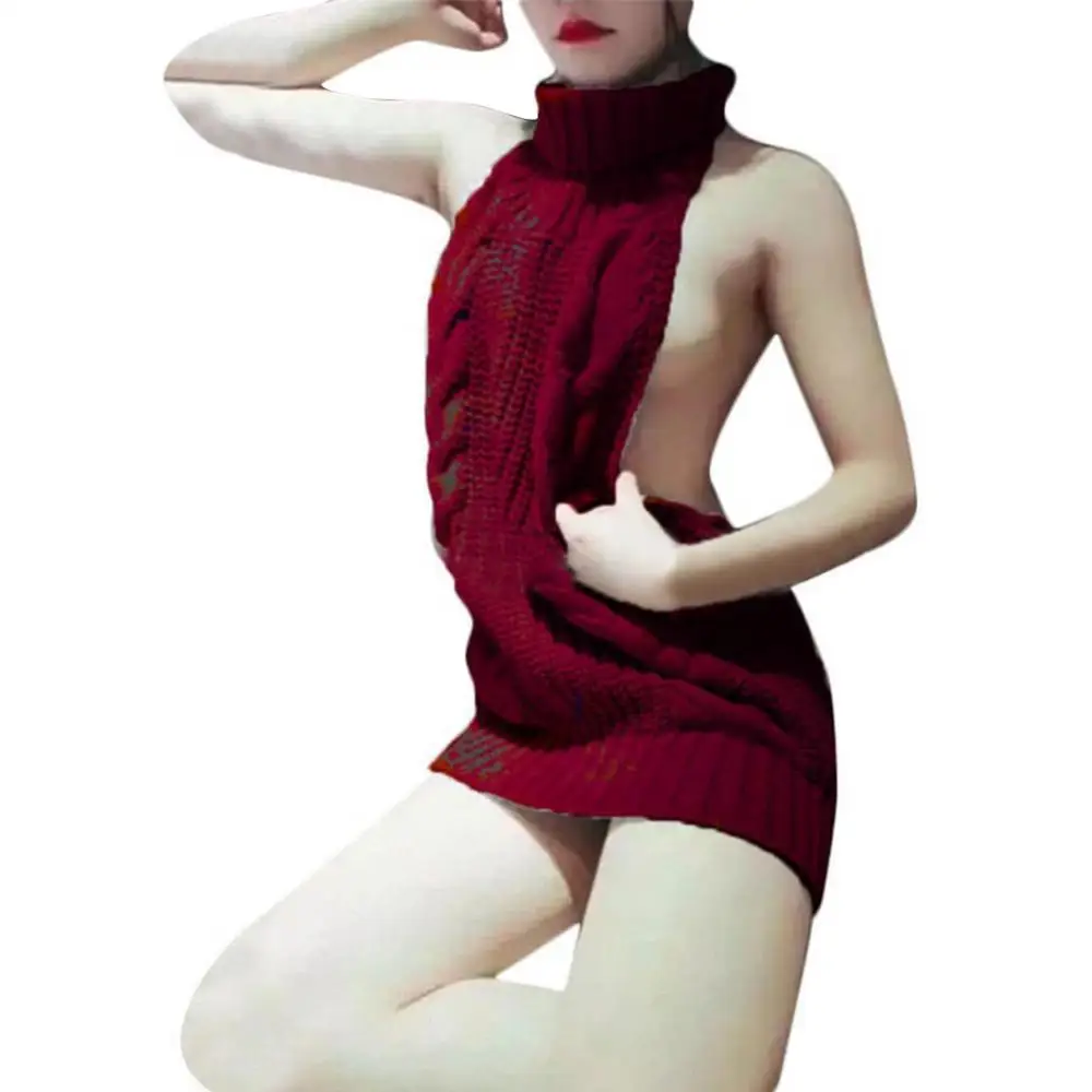Korean Fashion Women Sweater Sexy Backless Sleeveless Turtleneck Pullover Knit Sweater Cosplay Dress Autumn Women's Clothing
Korean Fashion Women Sweater Sexy Backless Sleeveless Turtleneck Pullover Knit Sweater Cosplay Dress Autumn Women's Clothing