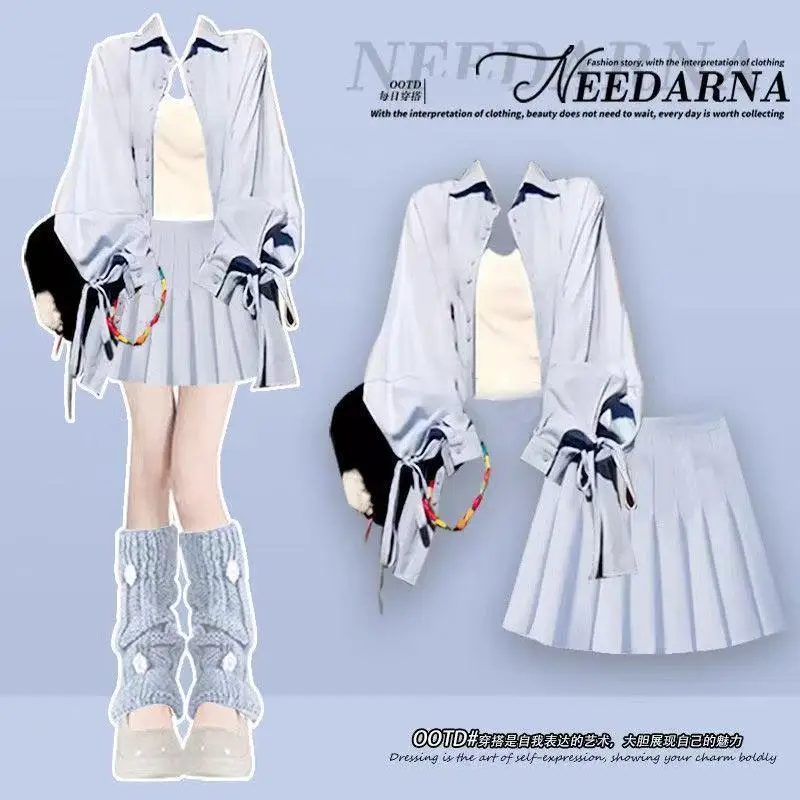 Summer 2025 New Dopamine Outfit Women Drawstring Shirt + Suspenders Vest + Pleated Skirt Three-piece Set Versatile
Summer 2025 New Dopamine Outfit Women Drawstring Shirt + Suspenders Vest + Pleated Skirt Three-piece Set Versatile