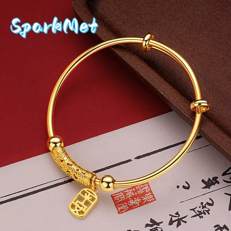 Sparkmet New Chinese Style 9999 24K Real Gold Chinese Style Women's Xiangyun Curved Tube Safety Bracelet Adjustable Push-pull Br
Sparkmet New Chinese Style 9999 24K Real Gold Chinese Style Women's Xiangyun Curved Tube Safety Bracelet Adjustable Push-pull Br