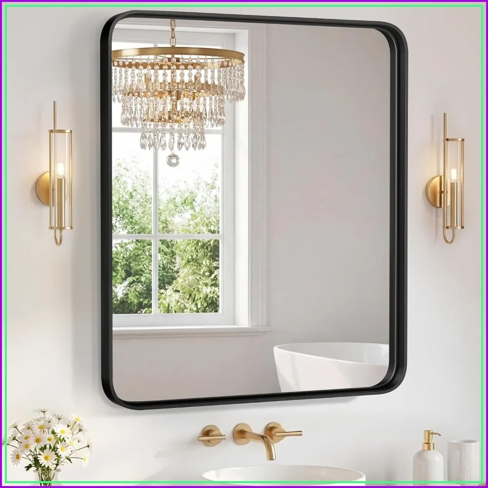 40x36 Inch Metal Framed Bathroom Mirror, Rounded Rectangle, Anti-Rust, Horizontal or Vertical Hanging, Black
40x36 Inch Metal Framed Bathroom Mirror, Rounded Rectangle, Anti-Rust, Horizontal or Vertical Hanging, Black