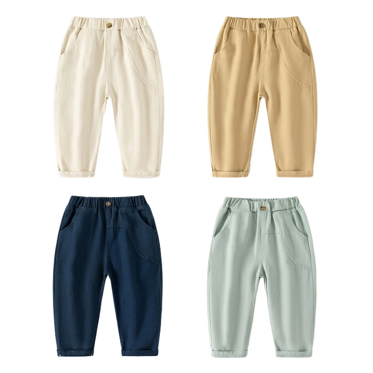 Spring autumn Boys' Mid-Waist Casual Pants, Kids Elastic Waist Solid Color Long Trousers, Soft Cotton 4 Colors for Ages 3-8.
Spring autumn Boys' Mid-Waist Casual Pants, Kids Elastic Waist Solid Color Long Trousers, Soft Cotton 4 Colors for Ages 3-8.