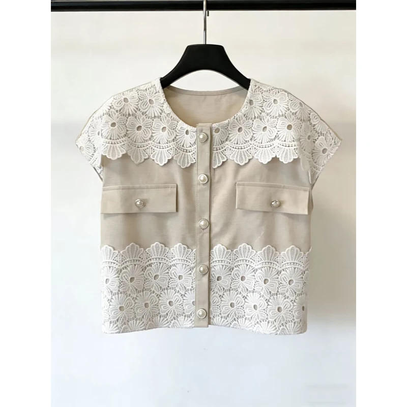 Korean Style Loose Casual Lace Embroidery Top Sleeveless Women's Shirt Floral Patchwork Breathable Summer New Arrival
Korean Style Loose Casual Lace Embroidery Top Sleeveless Women's Shirt Floral Patchwork Breathable Summer New Arrival