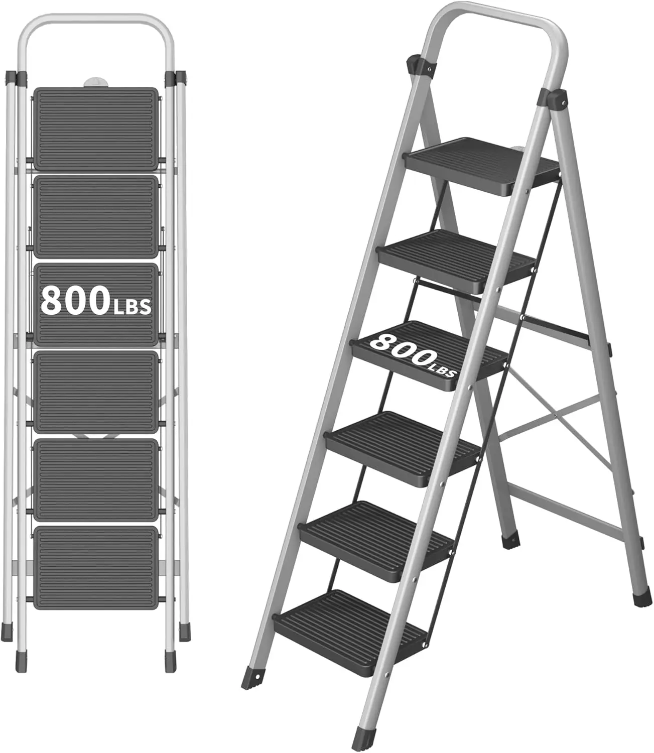 6-Step Foldable Step Ladder Stool with Handle, Anti-Slip Pedals, 800lbs Capacity for Home & Kitchen - Silver Gray
6-Step Foldable Step Ladder Stool with Handle, Anti-Slip Pedals, 800lbs Capacity for Home & Kitchen - Silver Gray