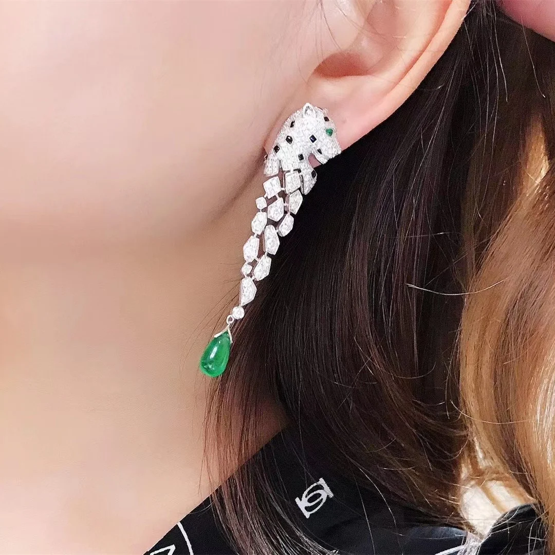 925 Silver Luxury Leopard Drop Earrings for Women, Green Gemstone Tassel Dangle Earrings, Party Jewelry
925 Silver Luxury Leopard Drop Earrings for Women, Green Gemstone Tassel Dangle Earrings, Party Jewelry