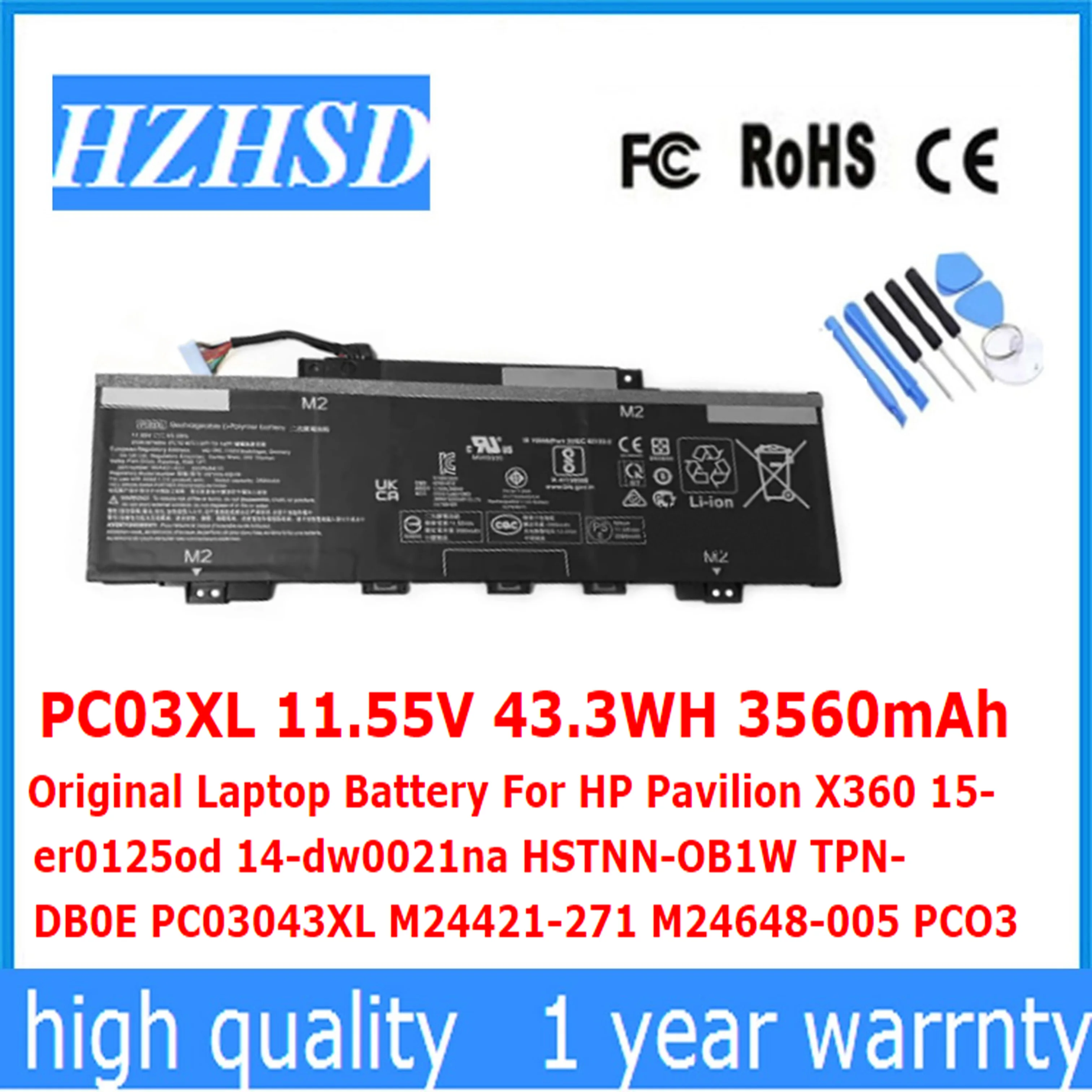 Оригинальный аккумулятор PC03XL для ноутбука HP Pavilion X360 15-er0125od 14-dw0021na HSTNN-OB1W PC03043XL, 11,55 в, 3560 Вт-ч, мАч
Оригинальный аккумулятор PC03XL для ноутбука HP Pavilion X360 15-er0125od 14-dw0021na HSTNN-OB1W PC03043XL, 11,55 в, 3560 Вт-ч, мАч