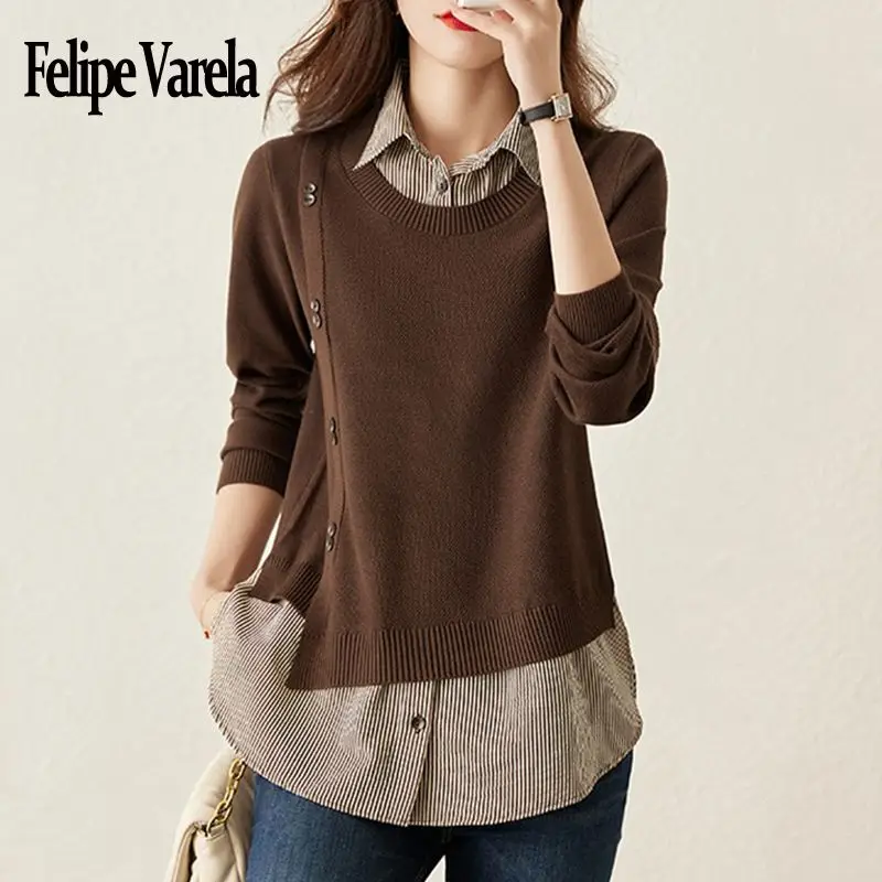 Fashionable Fake Two-piece Tops for Women's Shirt Collar Sweater New Style Stripes
Fashionable Fake Two-piece Tops for Women's Shirt Collar Sweater New Style Stripes