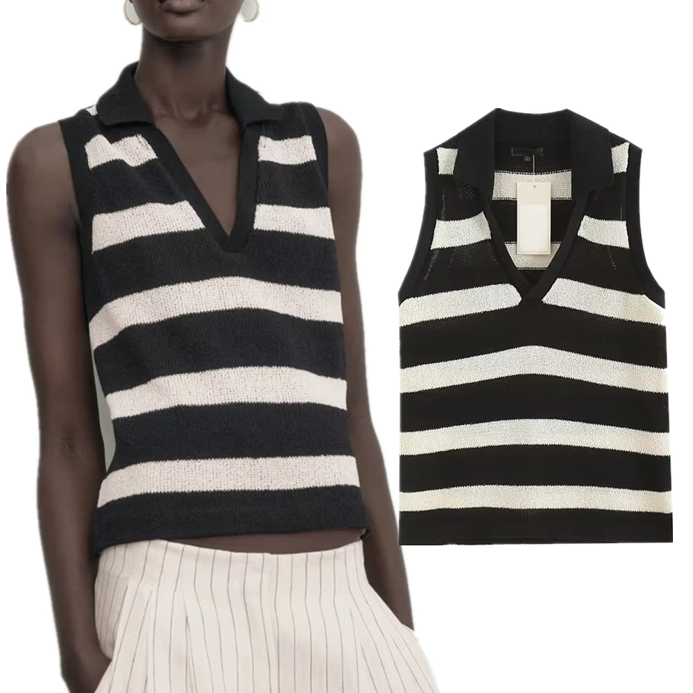 Dave&Di French Fashion Ladies Black And Striped Polo White T-shirt Sleeveless Loose Top Women
Dave&Di French Fashion Ladies Black And Striped Polo White T-shirt Sleeveless Loose Top Women