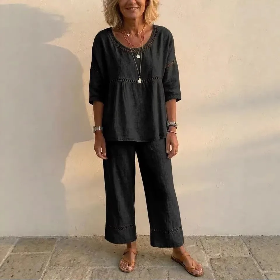 2 Pieces Set For Woman T Shirt Cap Sleeve Solid Color Tee Loose Fit Casual T-Shirt Two Piece Set Wide Leg Pants Top Womens
2 Pieces Set For Woman T Shirt Cap Sleeve Solid Color Tee Loose Fit Casual T-Shirt Two Piece Set Wide Leg Pants Top Womens