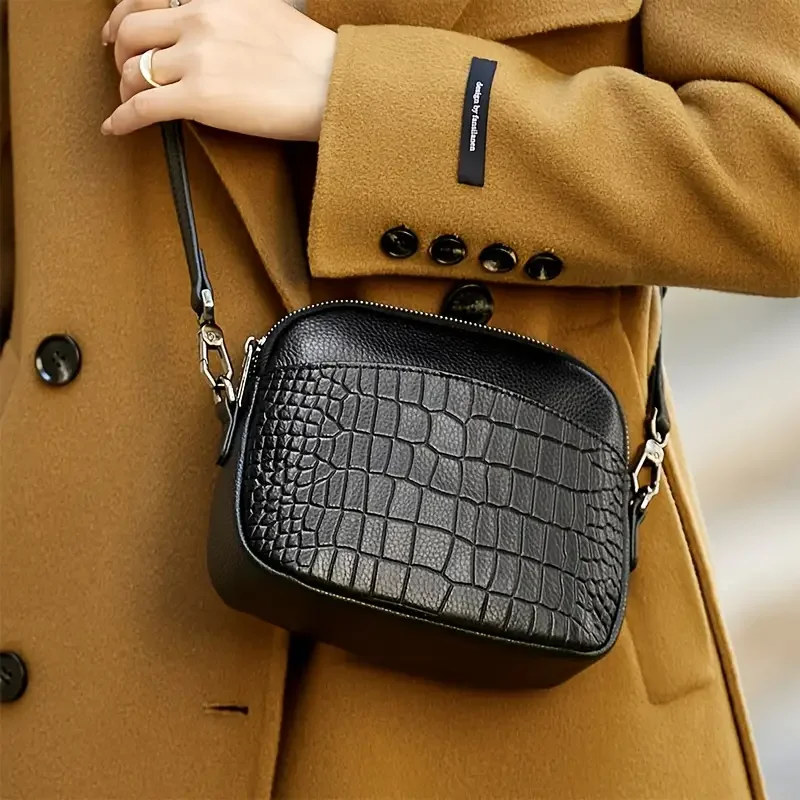 Crocodile Embossed Shoulder Shell Bag, Zipper Crossbody Square Purse With Removable Strap
Crocodile Embossed Shoulder Shell Bag, Zipper Crossbody Square Purse With Removable Strap
