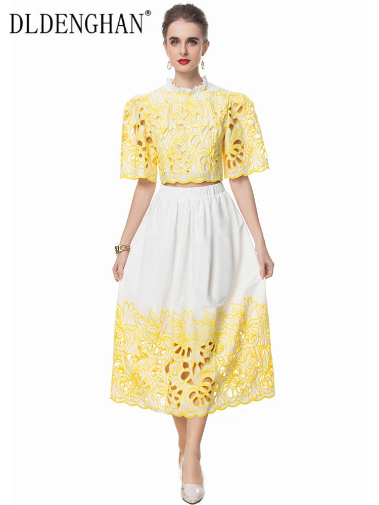 DLDENGHAN Embroidery Hollow Out Suit For Women O-Neck Short Sleeve Tops + Elastic Waist Skirt Vintage 2-piece set Spring New
DLDENGHAN Embroidery Hollow Out Suit For Women O-Neck Short Sleeve Tops + Elastic Waist Skirt Vintage 2-piece set Spring New