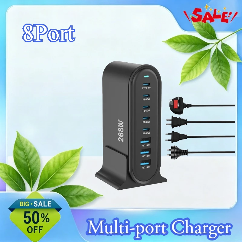 268W Gallium Nitride PD Charger for Desktop Use 240W Multi-Function Charging Station 8-Port 286W High-Power Direct Charger
268W Gallium Nitride PD Charger for Desktop Use 240W Multi-Function Charging Station 8-Port 286W High-Power Direct Charger