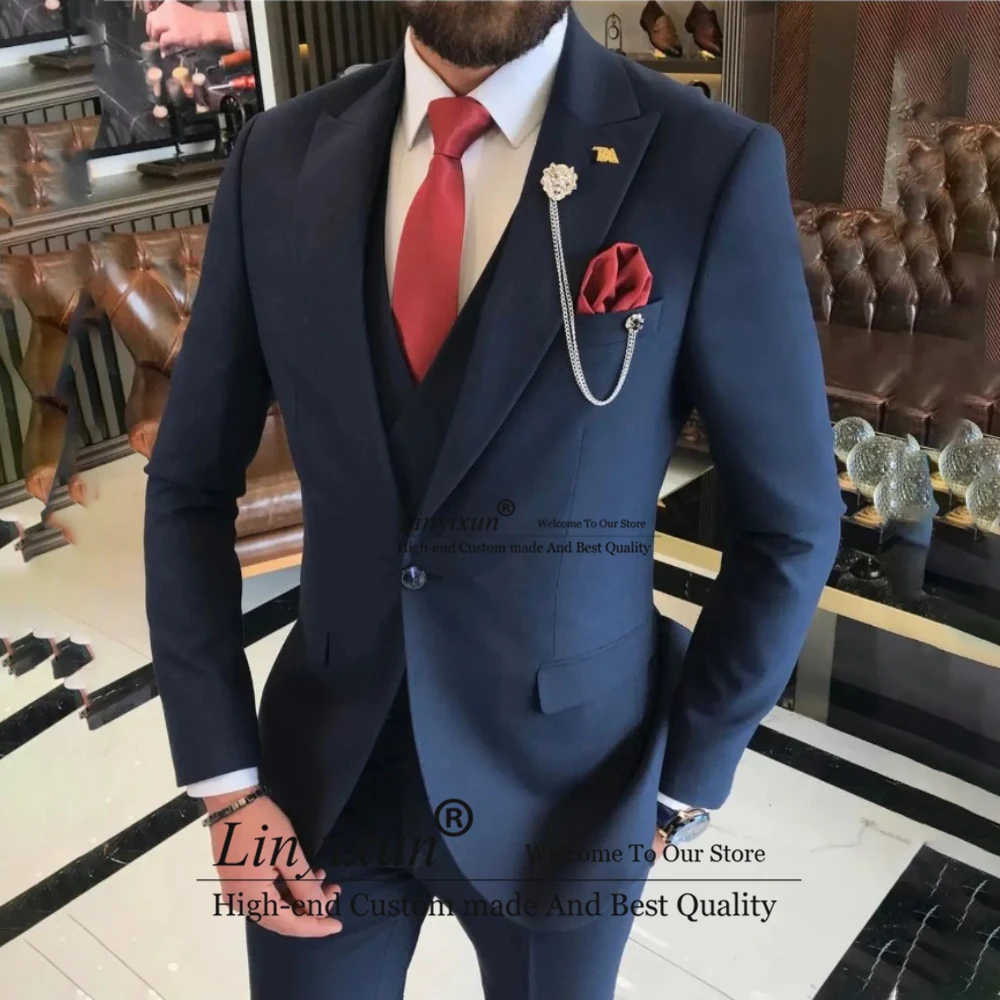 Navy Blue Suits For Mens Business Blazer Hombre Slim Fit Wedding Groom Tuxedo Daily 3 Piece Set Costume Homme Jacket Vest Pants
Navy Blue Suits For Mens Business Blazer Hombre Slim Fit Wedding Groom Tuxedo Daily 3 Piece Set Costume Homme Jacket Vest Pants