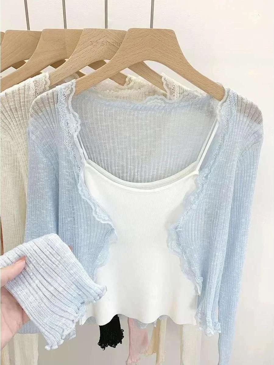 Sun Protection Long Sve Knitted Lace Trim Cardigan Women's Summer Thin Outerwear with Strap Dr Top awl Air Conditione...
Sun Protection Long Sve Knitted Lace Trim Cardigan Women's Summer Thin Outerwear with Strap Dr Top awl Air Conditione...