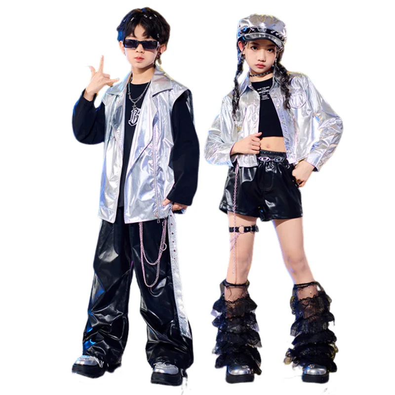 Hip Hop Costume for Kids Silver Jacket Pants Boy Street Dancing Outfits Teenagers Girls Jazz Stage Performance Wear
Hip Hop Costume for Kids Silver Jacket Pants Boy Street Dancing Outfits Teenagers Girls Jazz Stage Performance Wear