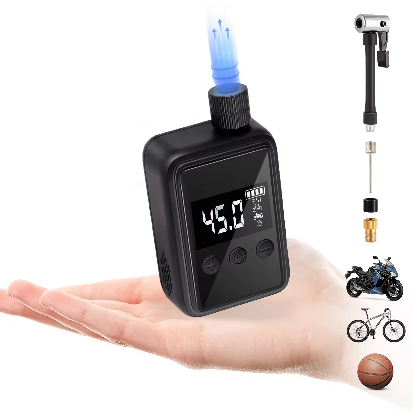 Mini Portable Electric Bicycle Tire Pump Auto Stop With Presta Schrader Valve Adapter For E-Bike Mountain Bike Road Bike
Mini Portable Electric Bicycle Tire Pump Auto Stop With Presta Schrader Valve Adapter For E-Bike Mountain Bike Road Bike