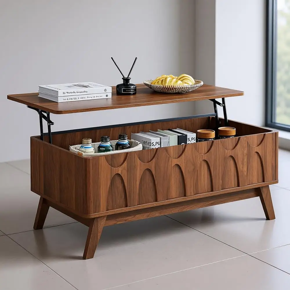 Современный журнальный столик с подъемным верхом середины века и секретным хранилищем для гостиной и офиса
Современный журнальный столик с подъемным верхом середины века и секретным хранилищем для гостиной и офиса