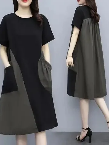 plus Size Color Block Dress Short Sleeve Midi Loose Fitting Slimming Tummy Covering Korean Style Commute Wind Casual Dress
plus Size Color Block Dress Short Sleeve Midi Loose Fitting Slimming Tummy Covering Korean Style Commute Wind Casual Dress
