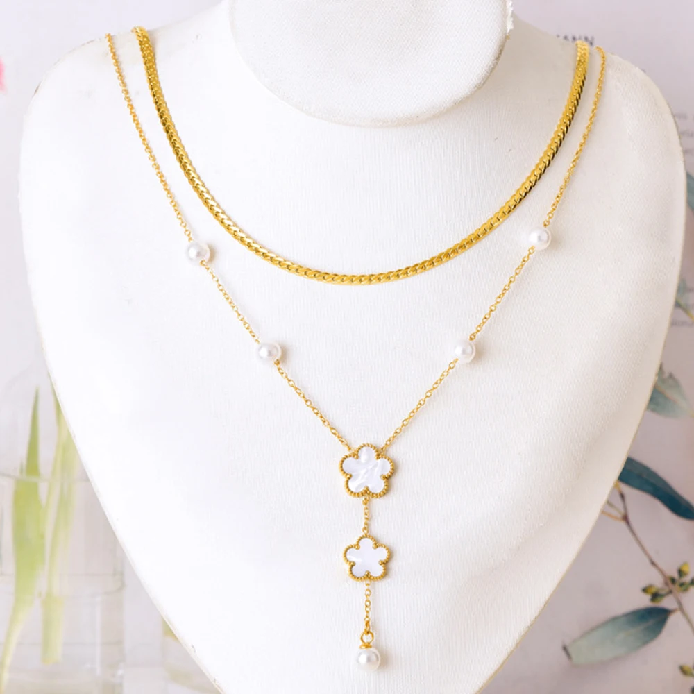 Stainless Steel Pearl Necklace for Women Girls with Flower Pendant Trend Clover Fashion Jewelry Accessories Gifts
Stainless Steel Pearl Necklace for Women Girls with Flower Pendant Trend Clover Fashion Jewelry Accessories Gifts
