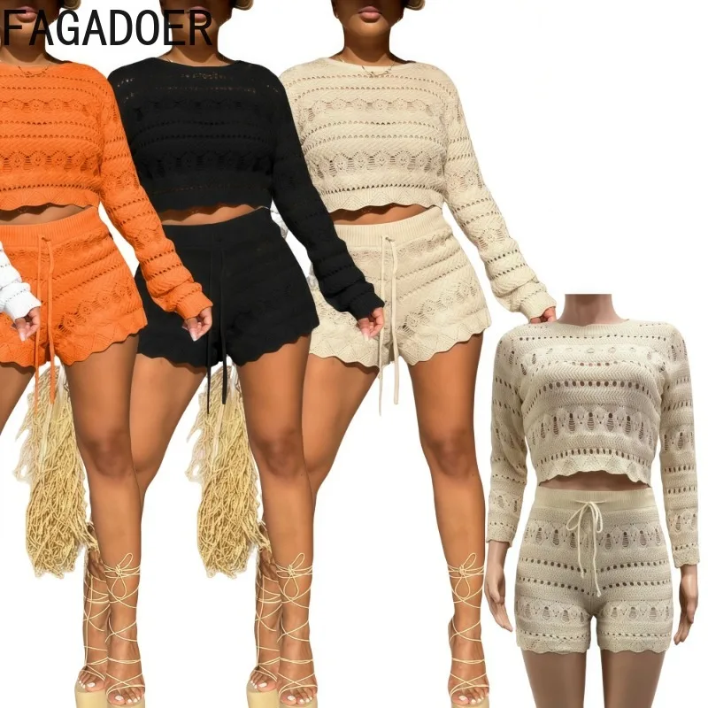 FAGADOER Summer Fashion Knitted 2 Piece Sets Women Hollow Out Long Sleeves Patchwork Crop Top + Shorts Suits Female Streetwear
FAGADOER Summer Fashion Knitted 2 Piece Sets Women Hollow Out Long Sleeves Patchwork Crop Top + Shorts Suits Female Streetwear