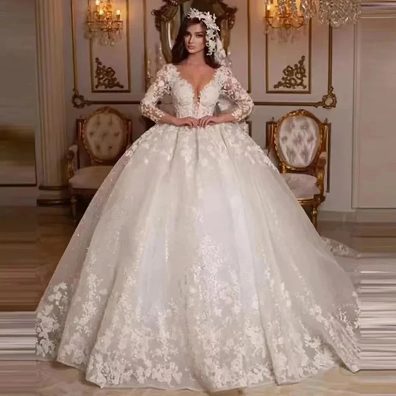 Retro Lace Wedding Dresses Shinny Fluffy Princess Ball Gown A-line Tulle long-sleeved Elegant Luxury Marriage Dress Customized
Retro Lace Wedding Dresses Shinny Fluffy Princess Ball Gown A-line Tulle long-sleeved Elegant Luxury Marriage Dress Customized