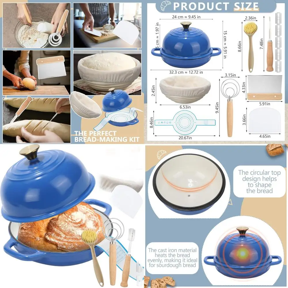 4.7L Blue Enamel Cast Iron Dutch Oven with Lid and Bread Proofing Basket for Sourdough Baking and Roasting
4.7L Blue Enamel Cast Iron Dutch Oven with Lid and Bread Proofing Basket for Sourdough Baking and Roasting
