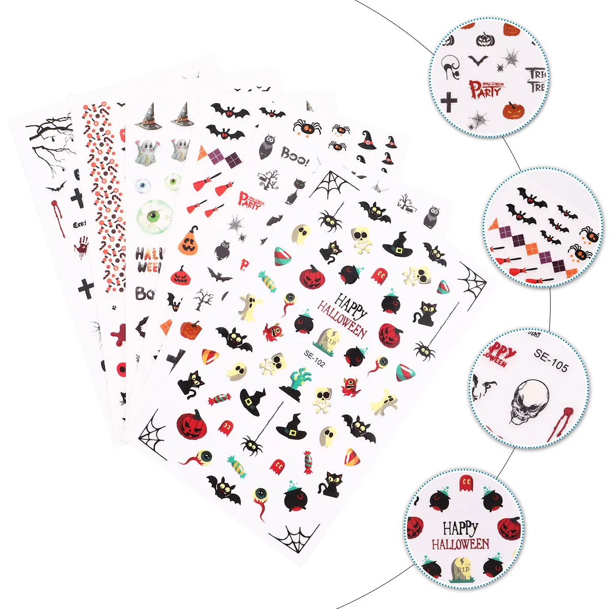 6 Sheets Nail Stickers Halloween Art Nails Decorations Skull and Pumpkin Body Decal
6 Sheets Nail Stickers Halloween Art Nails Decorations Skull and Pumpkin Body Decal