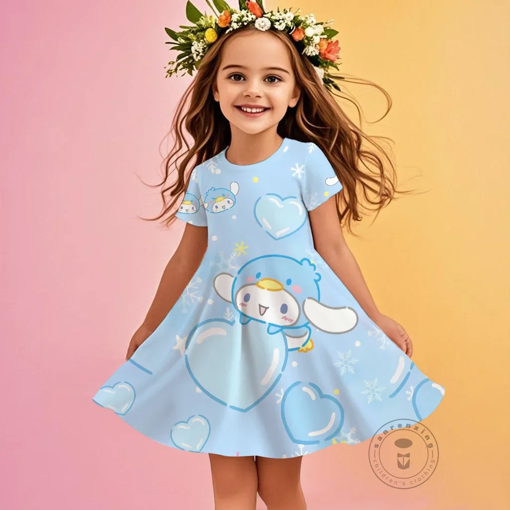 Cinnamoroll Summer Girls Skirt Short Sleeved Dress 3D Printed Cartoon Princess Cute Children's Fashion Mnso Party Trend Clothing
Cinnamoroll Summer Girls Skirt Short Sleeved Dress 3D Printed Cartoon Princess Cute Children's Fashion Mnso Party Trend Clothing