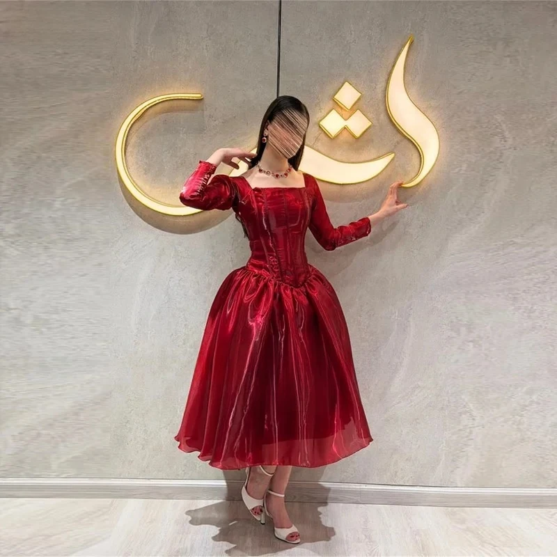 2026 Arab Red Evening Dresses Long Sleeves Square Neck Shiny Organza Women's Wedding Party Attire A Line Prom Gown Customized
2026 Arab Red Evening Dresses Long Sleeves Square Neck Shiny Organza Women's Wedding Party Attire A Line Prom Gown Customized