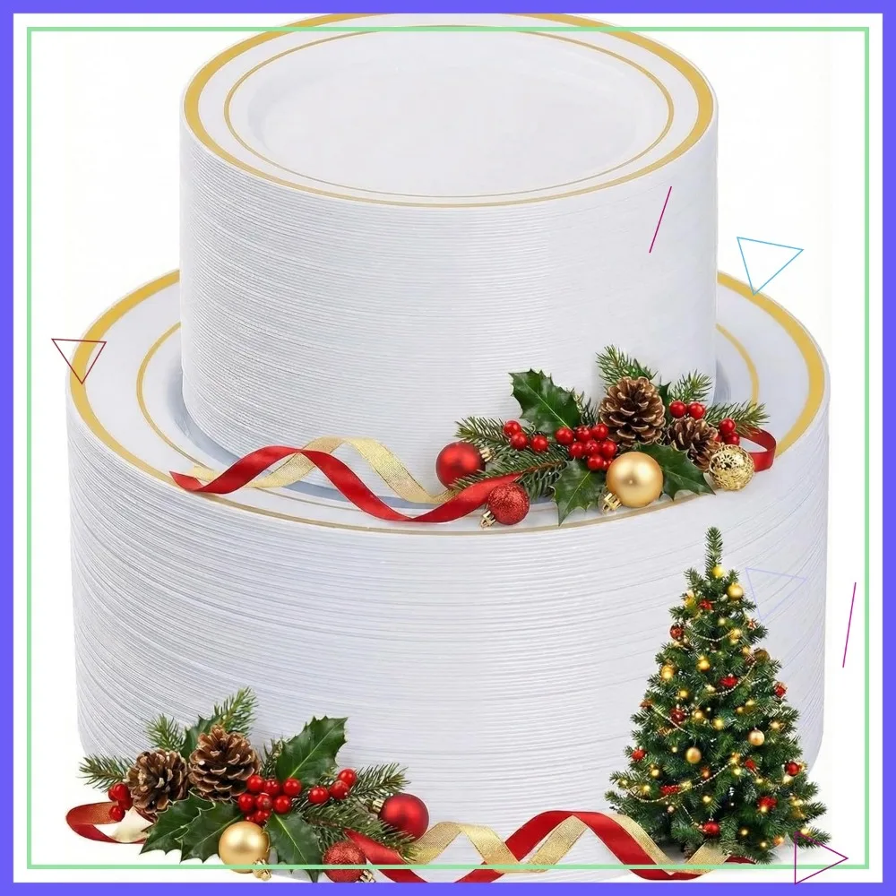 200PCS Gold Plastic Plates Set: 100 Dinner & 100 Dessert Plates for Party, Wedding, Holiday
200PCS Gold Plastic Plates Set: 100 Dinner & 100 Dessert Plates for Party, Wedding, Holiday
