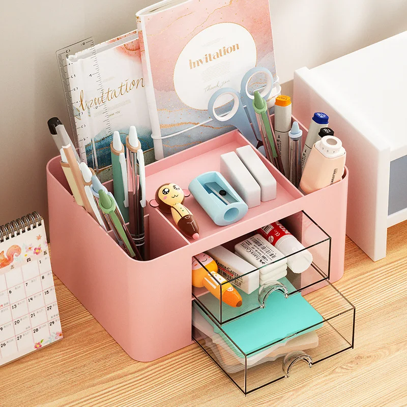 2-Drawer Pen Organizer, Multi-Functional Desktop Pencil Holder Case, Storage Box for Office Supplies & Makeup Vanity Table 
2-Drawer Pen Organizer, Multi-Functional Desktop Pencil Holder Case, Storage Box for Office Supplies & Makeup Vanity Table